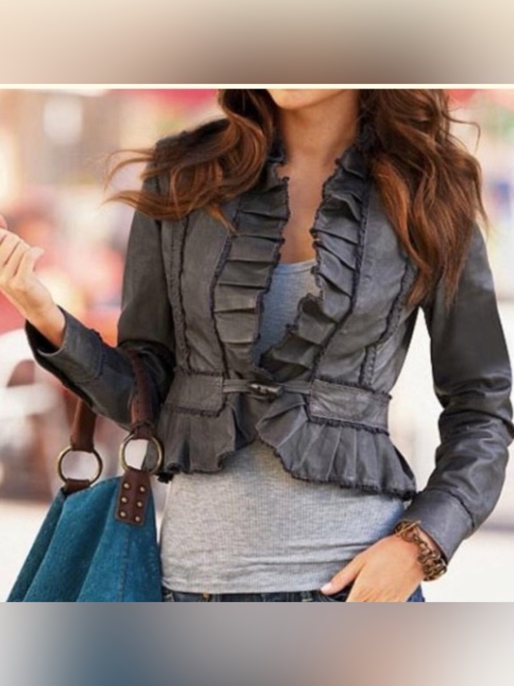 NWT Y2K Moda International Gray Leather Jacket